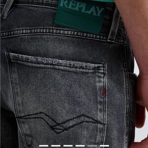 Replay ANBASS Men Black/Grey Washed Slim Straight Jeans